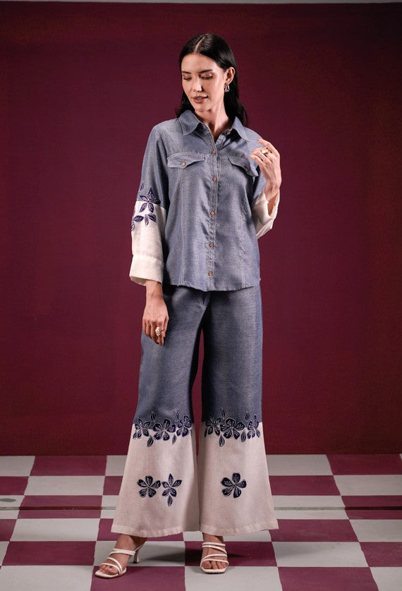 Kesar-3, Hand-Painted Blue Denim Co-Ord Set
