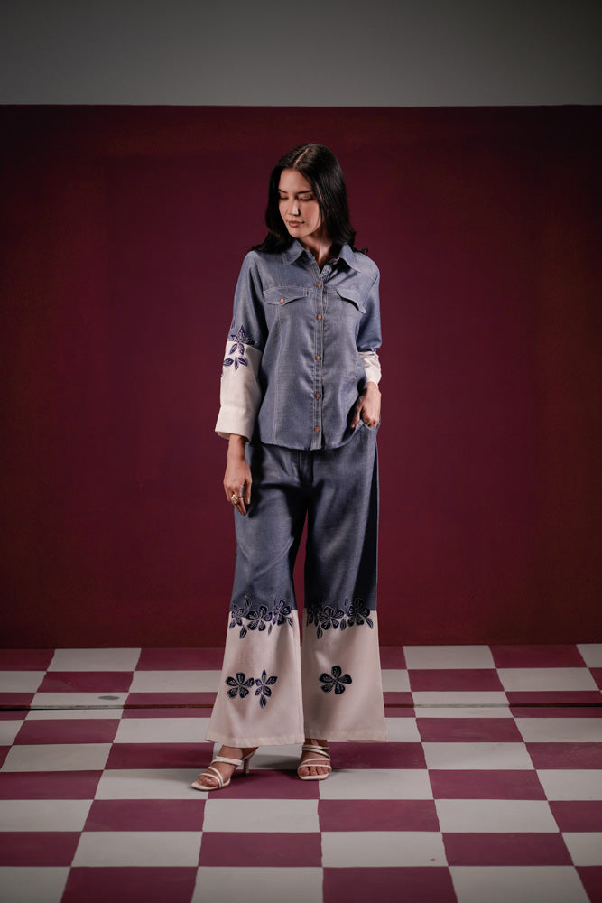 Kesar-3, Hand-Painted Blue Denim Co-Ord Set