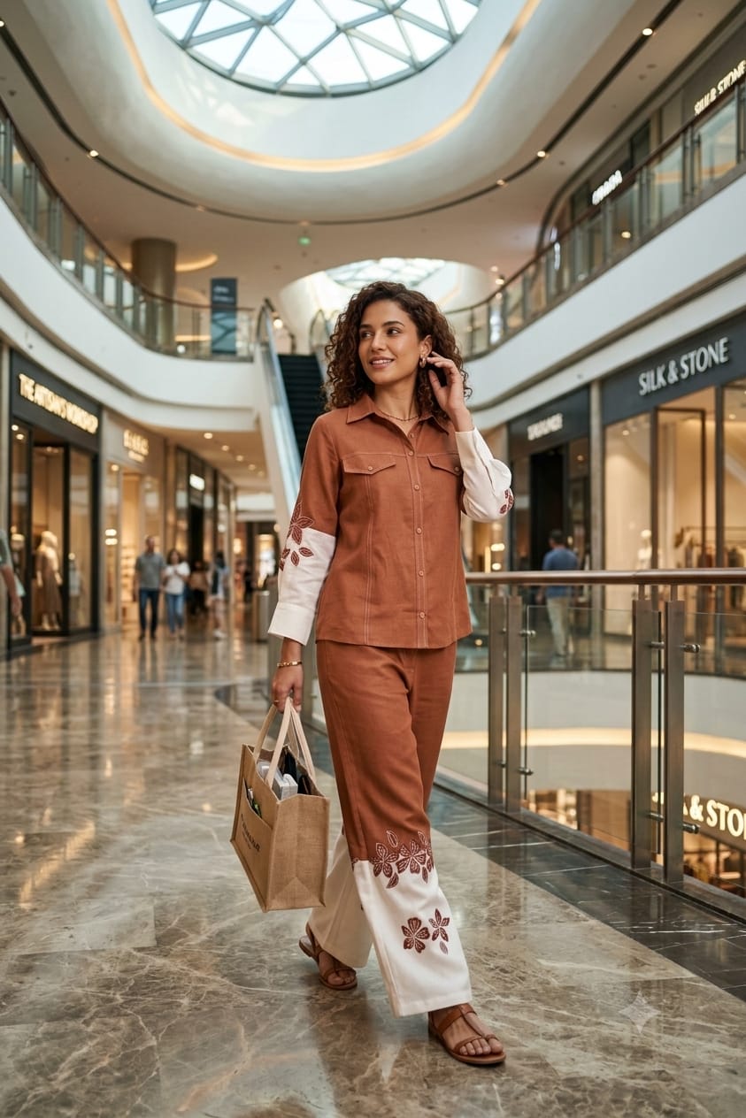 Kesar-4, Hand-Painted Rust Orange Co-Ord Set