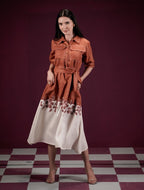 Kusum-1, Hand-Painted Cotton Rust Orange Maxi Dress