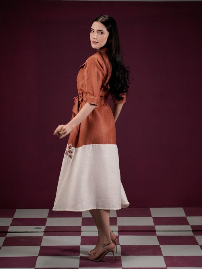 Kusum-1, Hand-Painted Cotton Rust Orange Maxi Dress