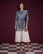 Kusum-2, Hand-Painted Cotton Blue denim Maxi Dress