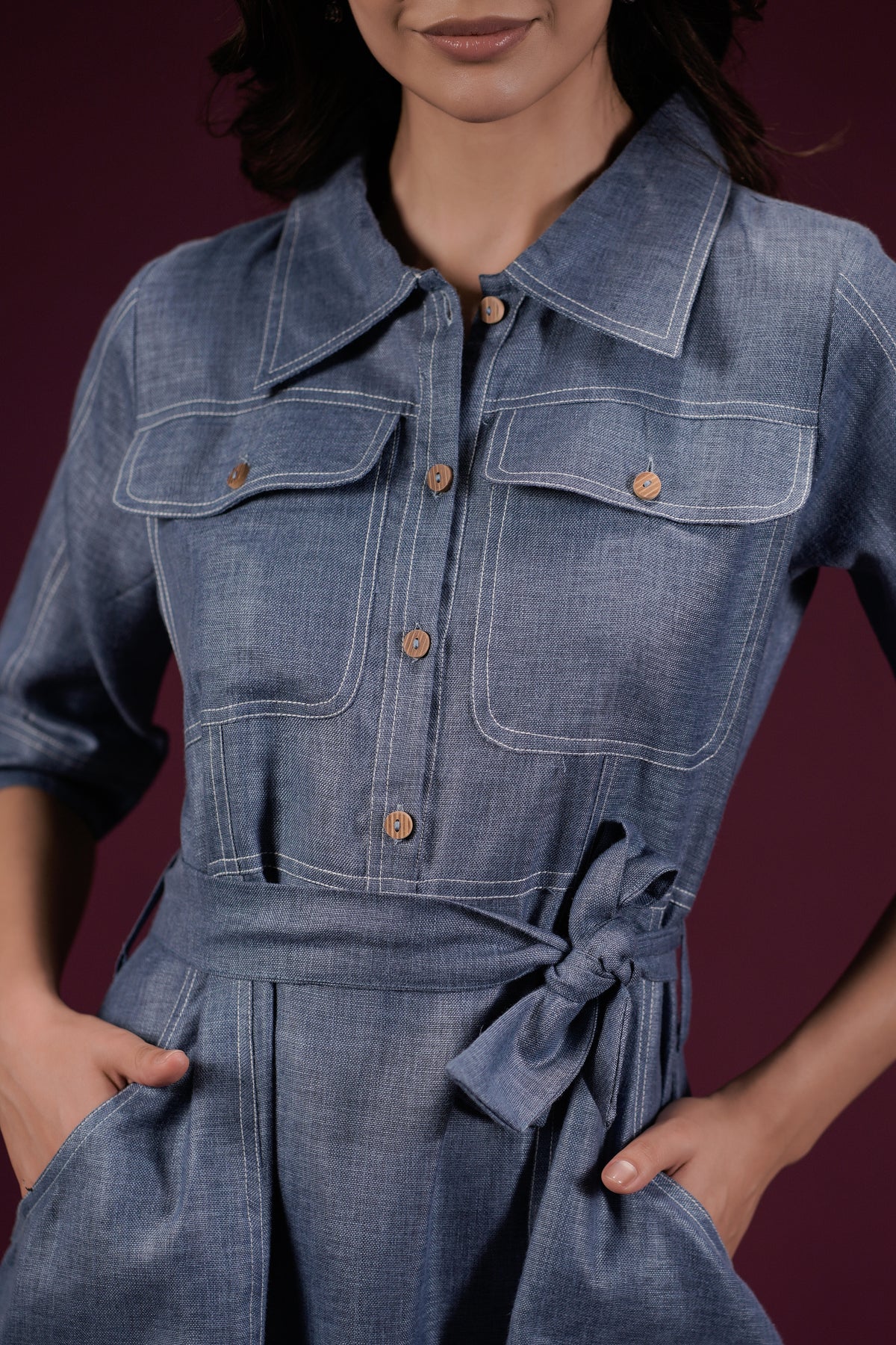 Kusum-2, Hand-Painted Cotton Blue denim Maxi Dress